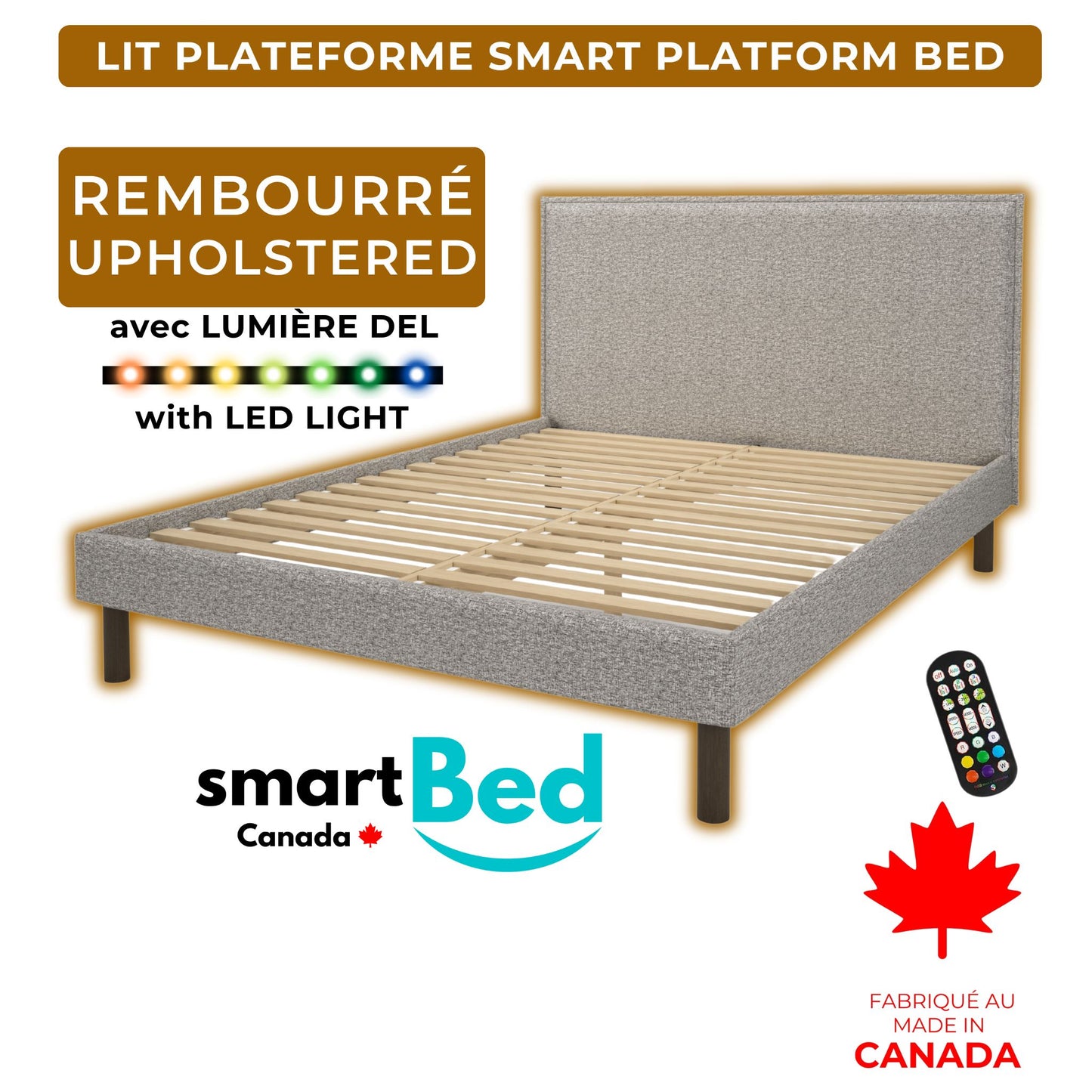 Upholstered Smart Bed $100 OFF Local Product ❤️ Made in Canada